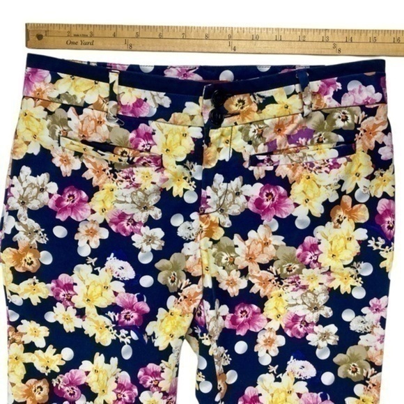 Anthropologie Cartonnier Pants Womens Sz 8 Navy Blue Floral Print Ankle Trousers - Picture 7 of 13